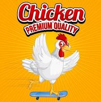 banner di qualità premium di pollo con personaggio dei cartoni animati di pollo bianco vettore