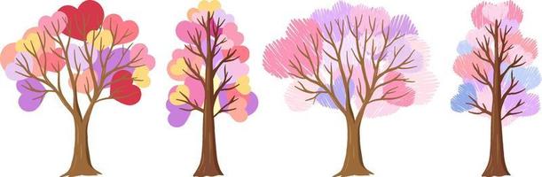 set di diversi alberi del cuore in colori pastello vettore