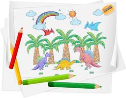 una carta con un disegno di schizzo di doodle con colori e matite colorate vettore