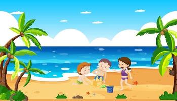 bambini che giocano in spiaggia vettore