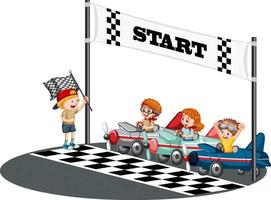 derby di soapbox con auto da corsa per bambini vettore