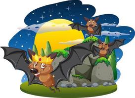 gruppo di pipistrelli nella foresta di notte vettore