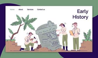 modello vettoriale della pagina di destinazione della storia antica. studio dell'idea dell'interfaccia del sito Web di civiltà perdute con illustrazioni piatte. layout della homepage dell'eredità maya e azteca. banner web, concetto di cartone animato pagina web