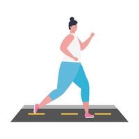 donna che corre sull'autostrada, donna in abiti sportivi da jogging, atleta femminile su sfondo bianco vettore