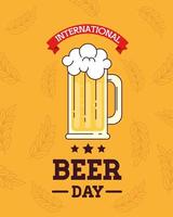 giornata internazionale della birra, agosto, con bicchiere di birra e decorazione a nastro vettore