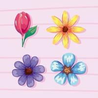 icone con fiori colorati vettore