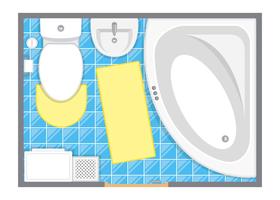 Illustrazione di vettore di vista superiore interna del bagno. Pianta del bagno. Design piatto.