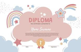 certificato di diploma per bambini della scuola materna vettore