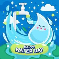 felice giornata dell'acqua con un simpatico personaggio di gocce d'acqua vettore