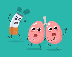 polmone scappa dal personaggio dei cartoni animati di sigaretta. smettere di fumare concetto. illustrazione vettoriale