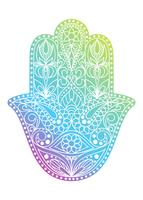 Simbolo Hamsa disegnato a mano. Mano di Fatima. Amuleto etnico comune nelle culture indiane, arabe ed ebraiche. Simbolo colorato Hamsa con ornamento floreale orientale.