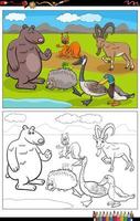 gruppo di personaggi dei cartoni animati animali selvatici pagina del libro da colorare vettore
