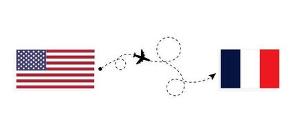 volo e viaggio dagli Stati Uniti alla Francia con il concetto di viaggio in aereo passeggeri vettore