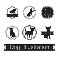 icona dell'illustrazione del cane, cane divertente della siluetta, vettore del cane nero