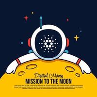 astronauta cardano ada che abbraccia lo sfondo del fumetto lunare, missione sullo sfondo lunare, estrazione di criptovaluta e concetto finanziario vettore
