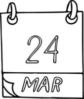 calendario disegnato a mano in stile doodle. 24 marzo. Giornata mondiale della tubercolosi, diritto internazionale alla verità sulle gravi violazioni dei diritti umani e per la dignità delle vittime, data. icona vettore