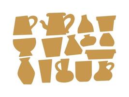raccolta di vaso di ceramica di argilla doodle silhouette illustrazione vettore