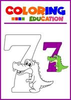 colorazione numero sette per l'apprendimento dei bambini vettore