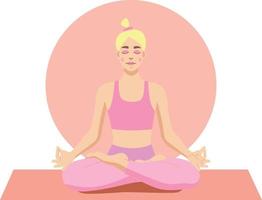 donna moderna con i capelli scuri seduta nella sua stanza, praticando yoga e godendosi la meditazione concetto per yoga, meditazione, relax, ricreazione, stile di vita sano, stare a casa. illustrazione vettoriale