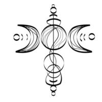 tripla luna wicca pagana luna dea simbolo.mano disegnato geometrico esoterico e segno occulto illustrazione vettoriale isolato su sfondo bianco.tatuaggio, astrologia,alchimia,boho e simbolo magico.libro da colorare