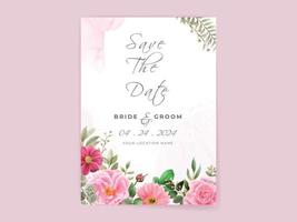 set di biglietti d'invito per matrimoni con bellissimi fiori rosa vettore