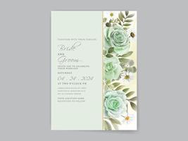 carta di invito a nozze con rose verdi disegnate a mano vettore