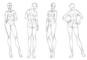 moda figura dieci teste modello di design croquis che indossa corpetto vettore