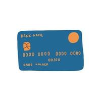 illustrazione vettoriale di carta di credito. carta di debito di credito in stile piatto disegnato a mano del fumetto isolato su priorità bassa bianca