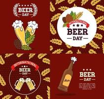set di striscioni, della giornata internazionale della birra, celebrazione di agosto con decorazioni vettore