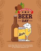 giornata internazionale della birra, agosto, bottiglia, lattina e bicchiere di birra vettore