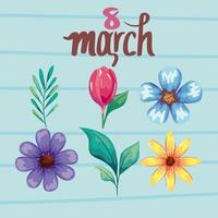 icone per l'8 marzo con piante vettore
