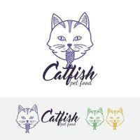 disegno del logo di gatto e pesce vettore