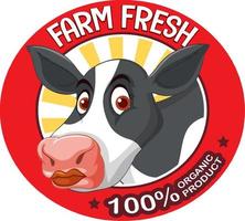una mucca con un'etichetta fresca di fattoria vettore