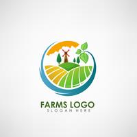 Modello di logo concetto di fattoria. Etichetta per prodotti agricoli naturali. Illustrazione vettoriale
