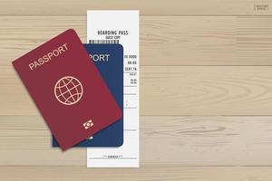 passaporto e carta d'imbarco su uno sfondo di legno. vettore. vettore