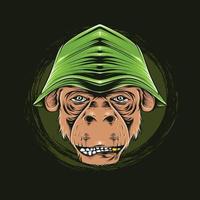 illustrazione del dettaglio della testa di scimmia che fuma e indossa un cappello vettore