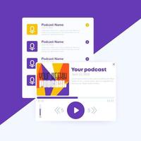 lettore podcast con playlist, design dell'interfaccia utente, interfaccia vettoriale