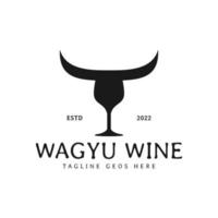 logo dell'illustrazione del ristorante del vino e wagyu vettore