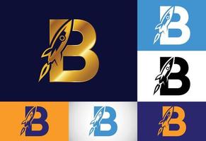 alfabeto lettera monogramma iniziale b con un logo a razzo. icona del razzo. emblema del carattere. logo vettoriale moderno per l'identità aziendale e aziendale.