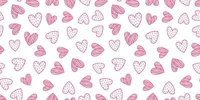 carino modello senza cuciture con cuori rosa doodle. illustrazione disegnata a mano di vettore. perfetto per San Valentino e vacanze, stampe, decorazioni, carta da regalo, copertine, inviti, biglietti. vettore