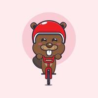 simpatico personaggio dei cartoni animati della mascotte del castoro giro in bicicletta vettore