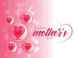 felice festa della mamma logo e carta d'amore cuori sfondo con madre e bambino vettore