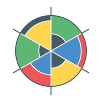 una moderna infografica che mostra un grafico a torta multi in un'icona piatta vettore