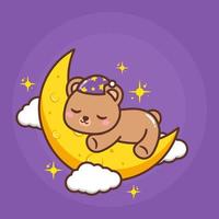 simpatico orso che dorme sulla luna vettore