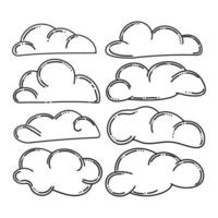 un insieme di nuvole, elementi disegnati a mano in stile doodle. nuvola di design, icona vettoriale. semplici elementi vettoriali. illustrazione vettoriale carino.