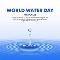 design della giornata mondiale dell'acqua con realistica goccia d'acqua di rimbalzo vettore