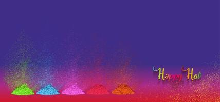 banner del festival indiano felice holi, gulaal colorato, colore polvere, carta per feste con esplosioni colorate modellate e cristalli su sfondo di carta multicolore, illustrazione vettoriale modello di colore vibrante