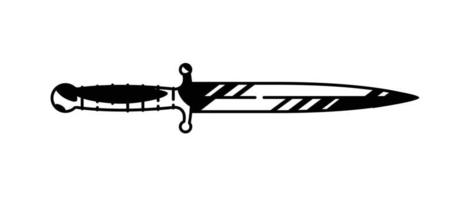 illustrazione del logo del pugnale. vettore. coltello militare dipinto. disegno grafico di contorno in bianco e nero. tatuaggio. elemento decorativo per il design. vettore