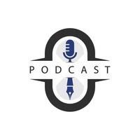 modello di progettazione del logo podcast, con elemento microfono e penna vettore