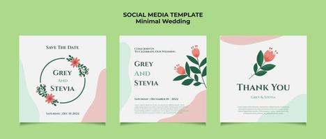 modello di invito a nozze minimo per post sui social media con semplice sfondo astratto e ornamento floreale vettoriale piatto e tenui colori pastello